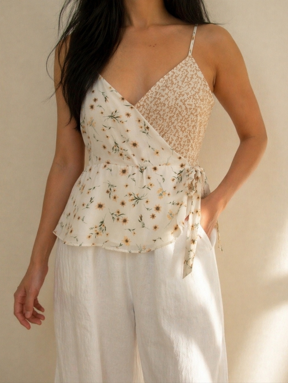 Paper Crane Floral Wrap Camisole Top | Size Medium | Tie Side Peplum Blouse - Picture 2 of 11